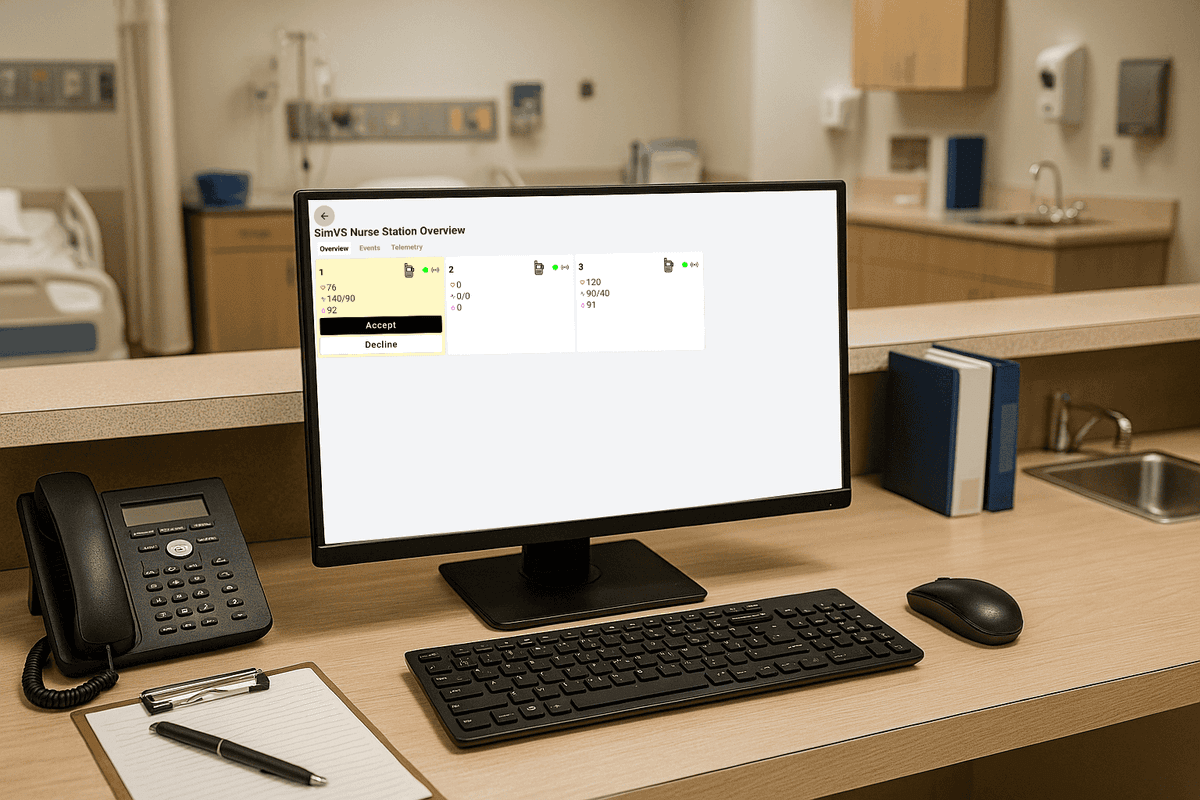 SimVS Nurse Station interface in realistic clinical setting