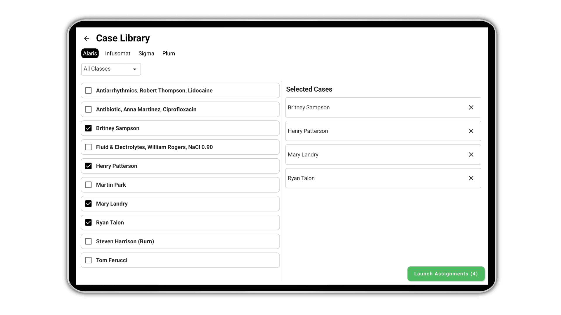 InfusionIQ Case Selection Interface